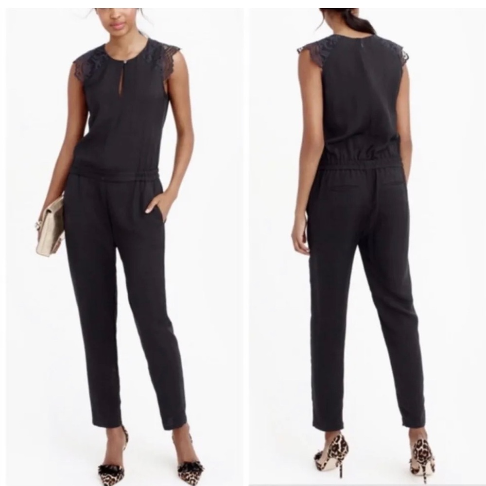 J. Crew Black Lace-Trim Sleeveless Jumpsuit